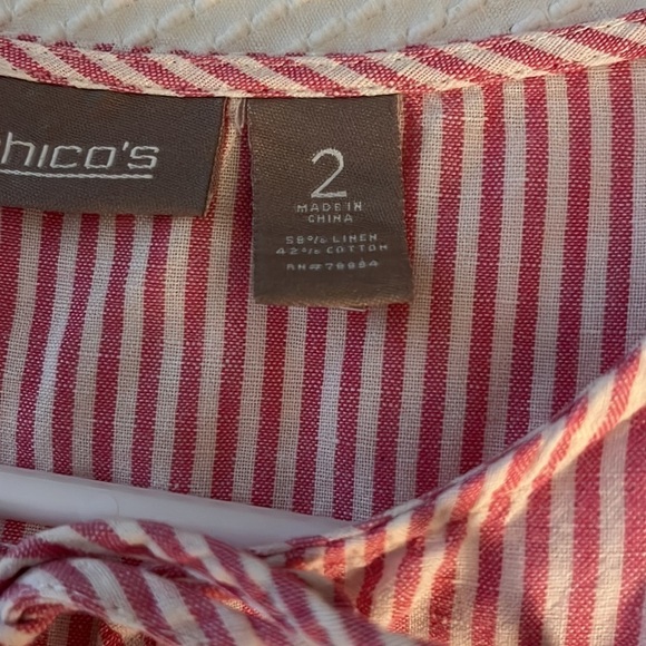 Chico’s linen& cotton 3/4 sleeved pink & white striped blouse. Size Chico 2 - Picture 7 of 7
